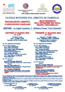 TAVOLE ROTONDE SUL DIRITTO DI FAMIGLIA - NEGOZIAZIONE ASSISTITA E MEDIAZIONE FAMILIARE @ Biblioteca forense "Carlo Monticelli" | Brindisi | Puglia | Italia