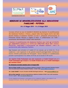 Seminari di sensibilizzazione alla Mediazione Familiare @ Potenza