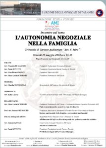 L'autonomia negoziale nella famiglia @ Tribunale di Taranto, Auditorium "Avv. F. Miro" | Taranto | Puglia | Italia